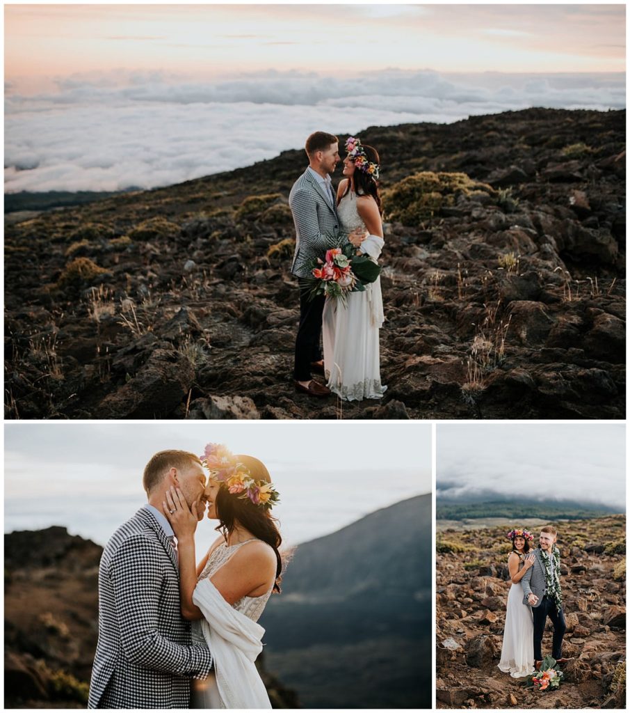 Photos of a Maui traditional elopement at Haleakala Crater featured on a blog post by Oregon Destination Wedding Videographer, Alesia Films