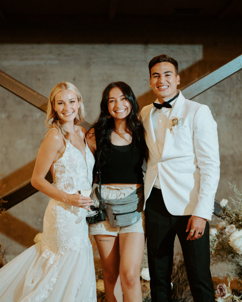 Portrait of a newlywed couple with their Oregon wedding videographer