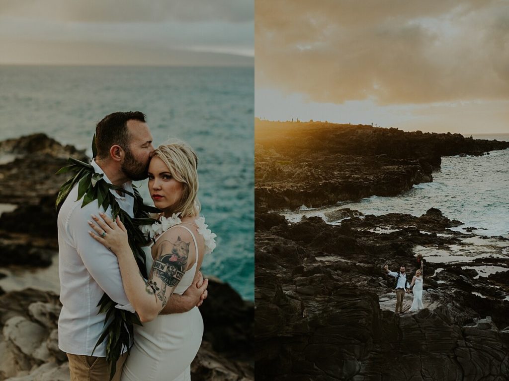 Photos of a Maui Elopement at Kapalua Beach featured on a blog post by Oregon Elopement Videographer, Alesia Films