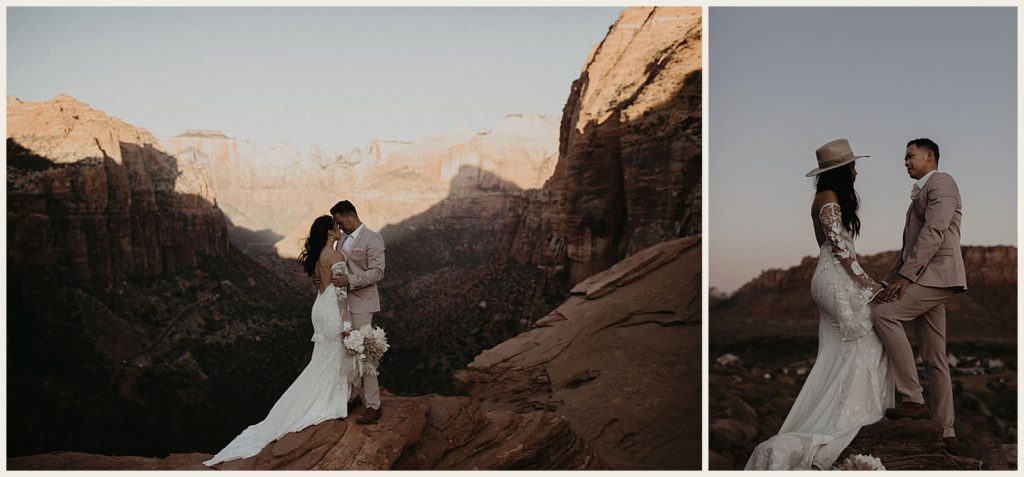 Portraits of newly eloped couple at Zion National Park