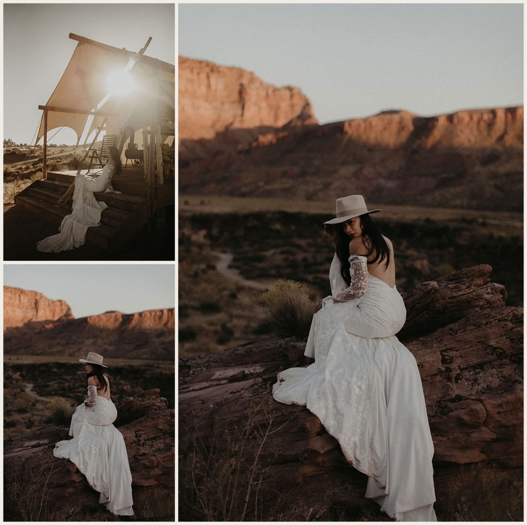Collage of bridal portraits on her wedding day at Zion National Park