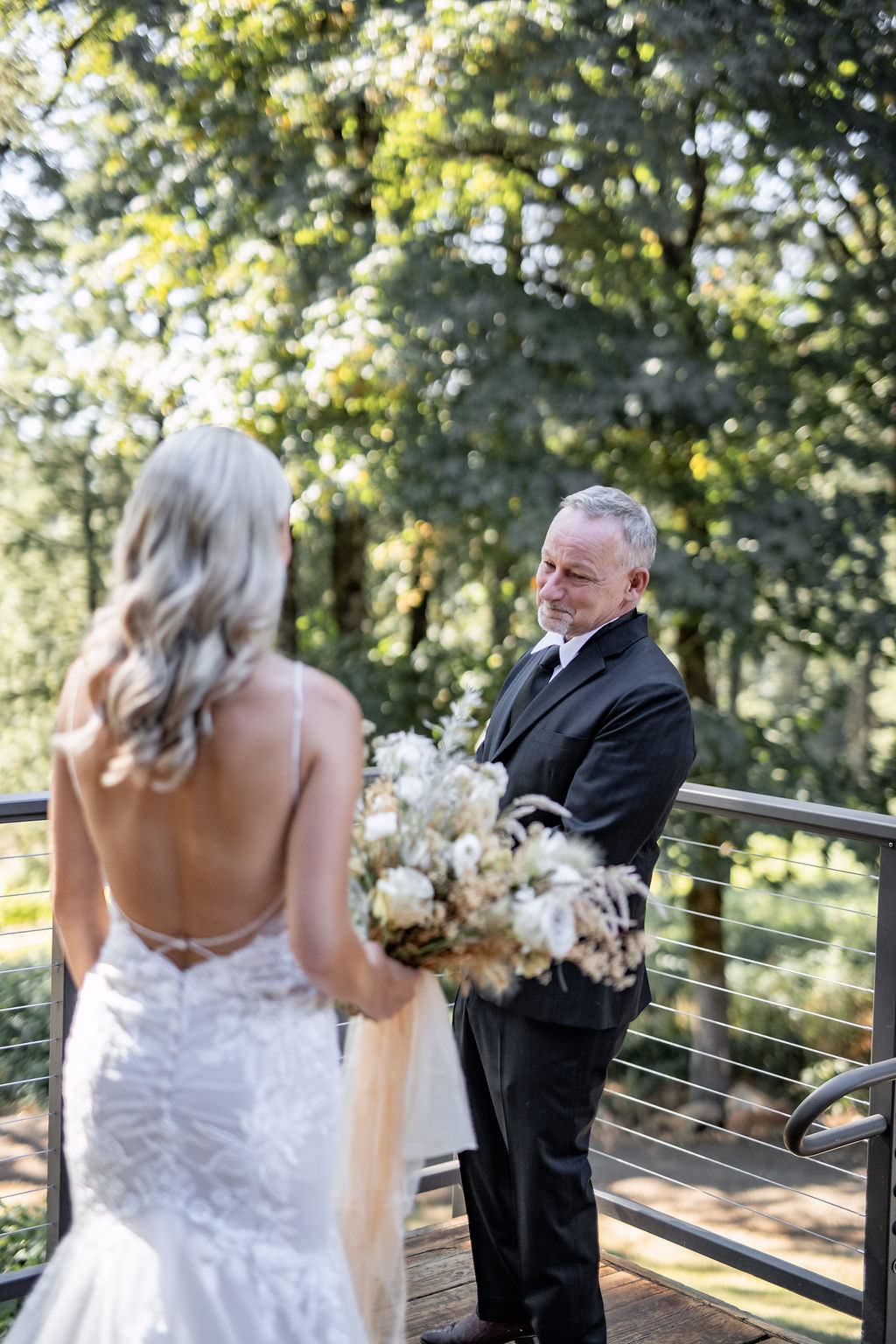 first look with father of bride at winery summer elopement