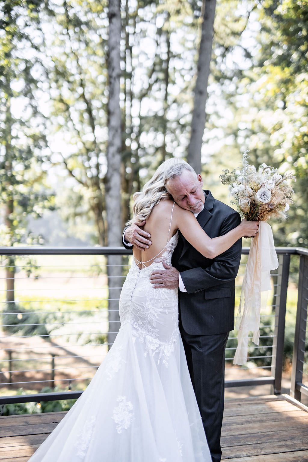 First look with father of bride at winery summer elopement