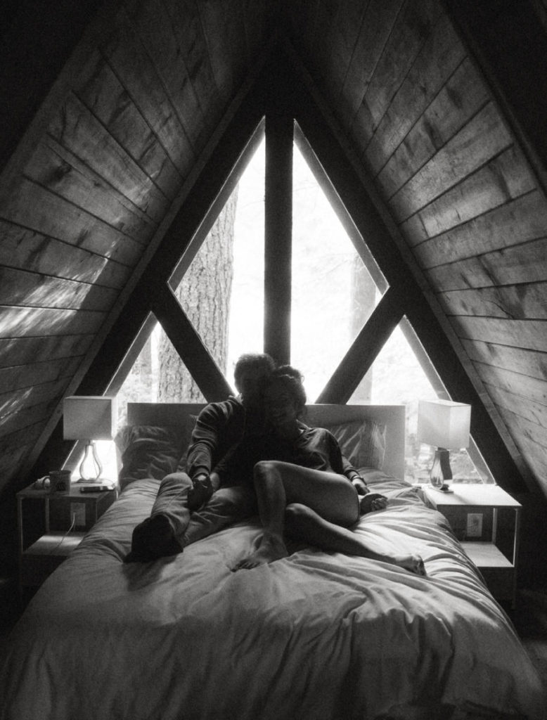 couple in a frame cabin