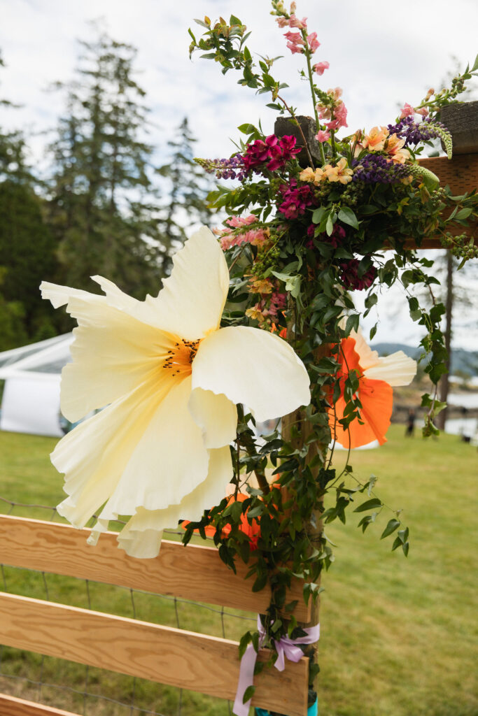 colorful fairytale orcas island wedding decor diy paper flowers