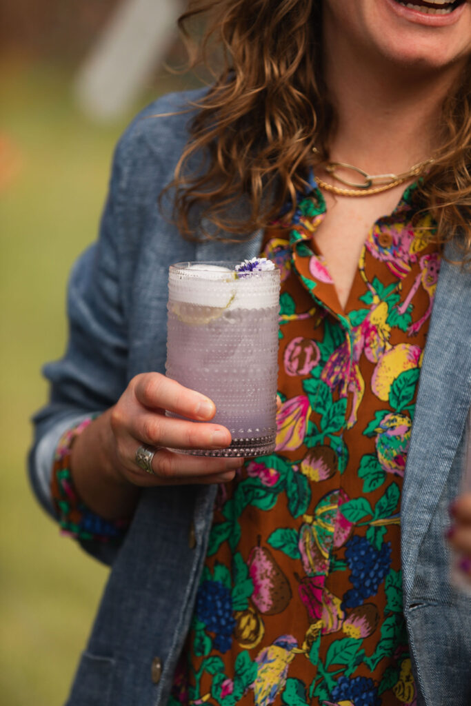 Lavender colored cocktail at Orcas Island wedding