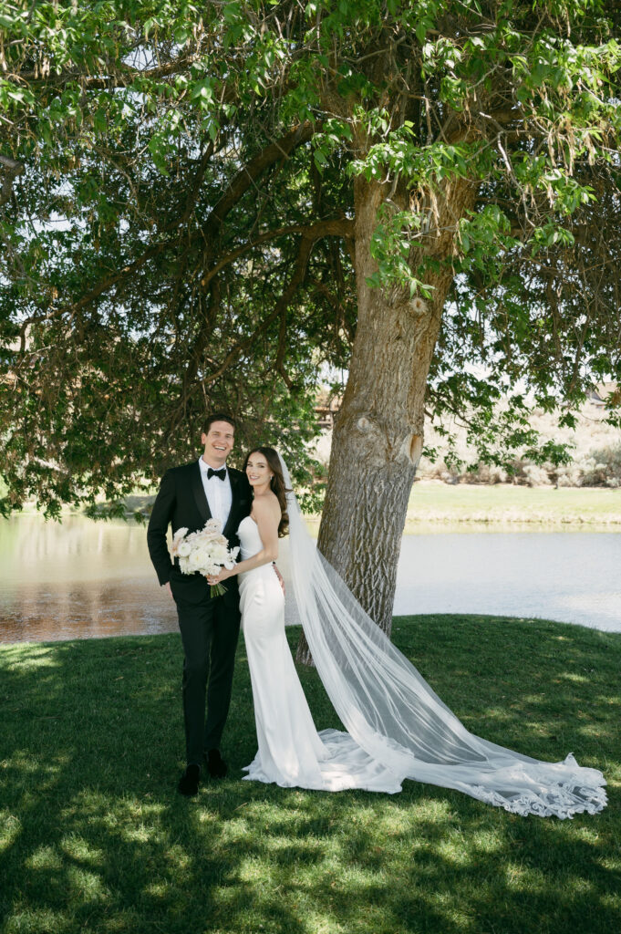 Bridal portrait under tree during Brasada Ranch wedding first look