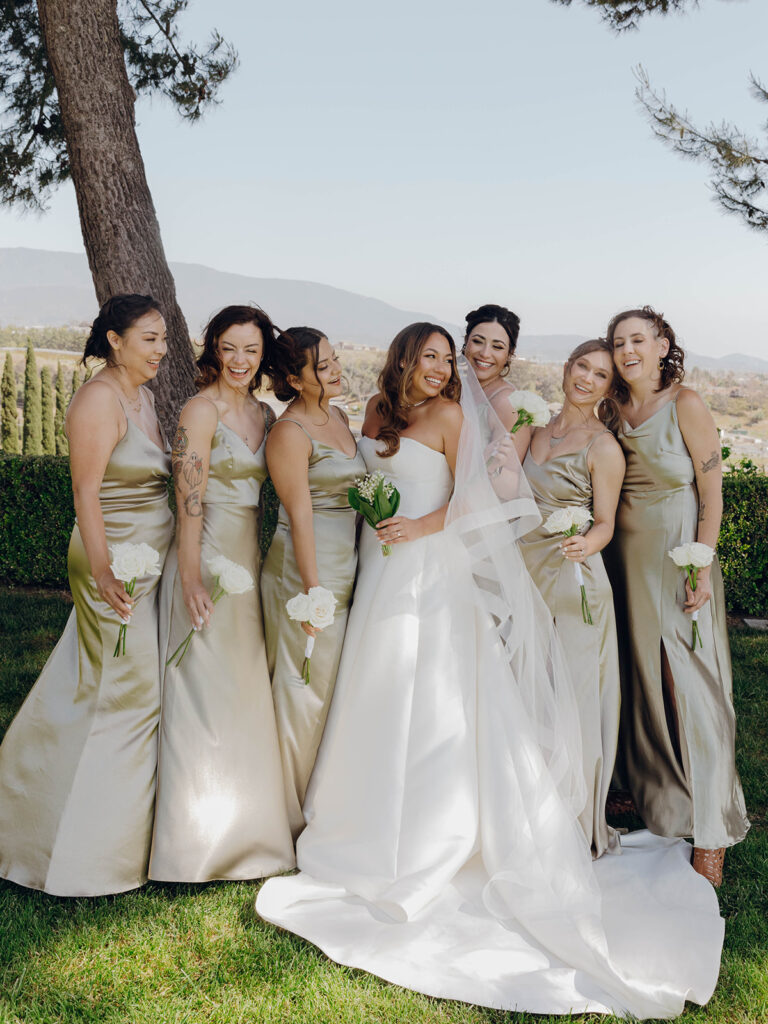 Bride and bridesmaids portrait at Temecula, CA winery wedding