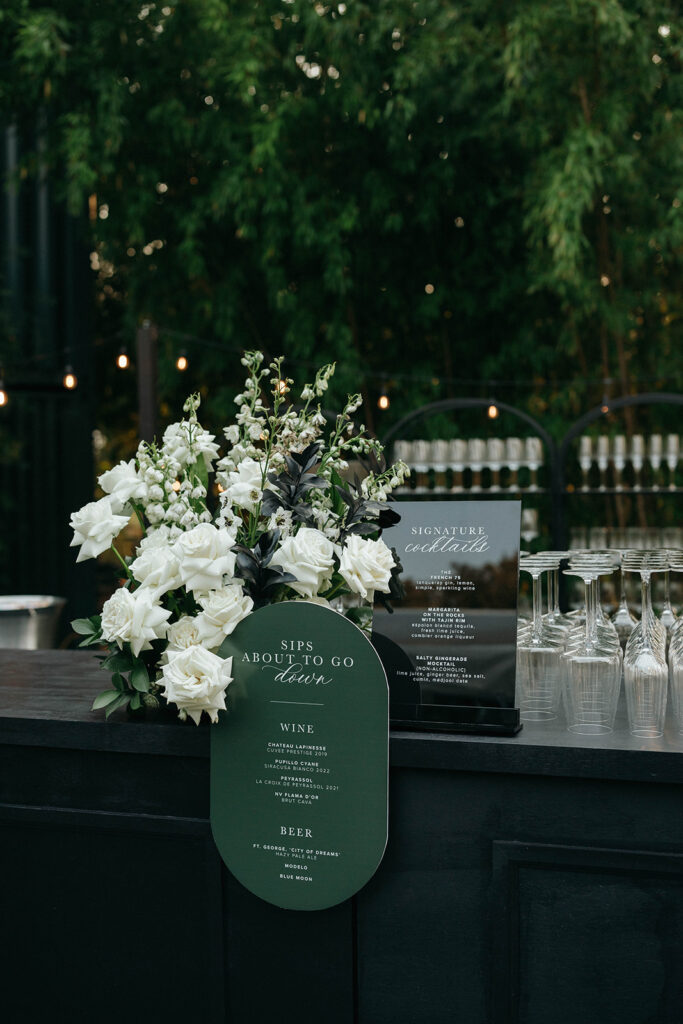 Cocktail hour signage at Hood River wedding