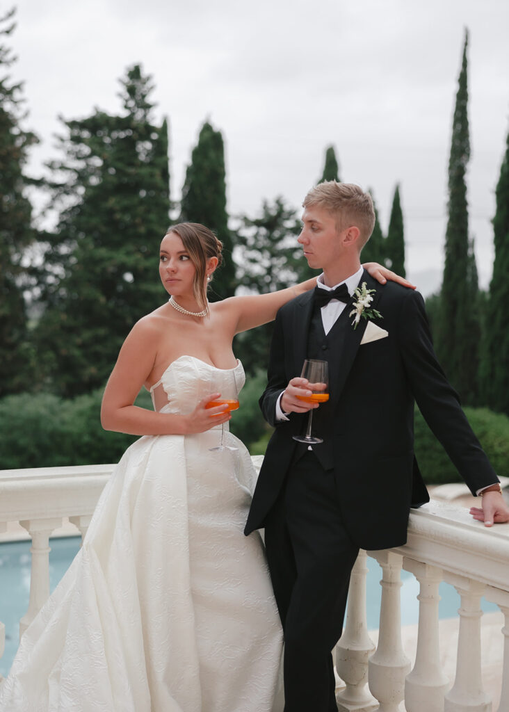 Cocktail hour newlywed portrait at destination Italy wedding